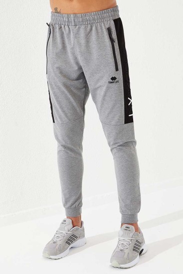 Invincible Side-Printed Grey Melange Men's Tracksuit Bottom - Thumbnail