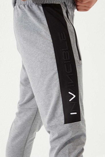 Invincible Side-Printed Grey Melange Men's Tracksuit Bottom - Thumbnail