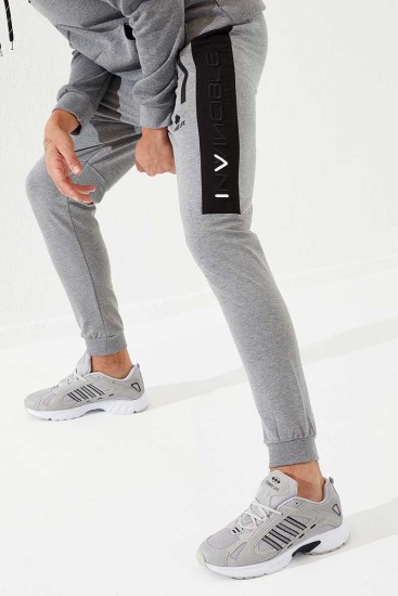 Invincible Side-Printed Grey Melange Men's Tracksuit Bottom - Thumbnail