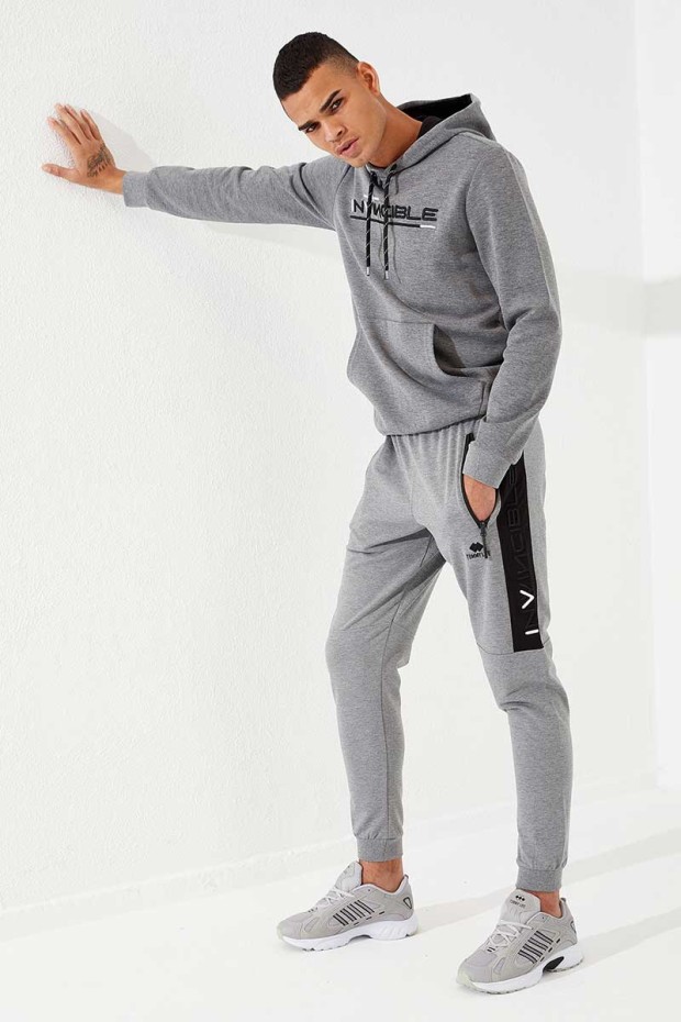 Invincible Side-Printed Grey Melange Men's Tracksuit Bottom