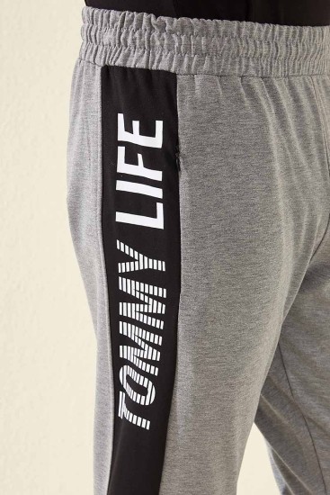 Tommy Life Printed Side Grey-Melange Men's Tracksuit Bottom - Thumbnail