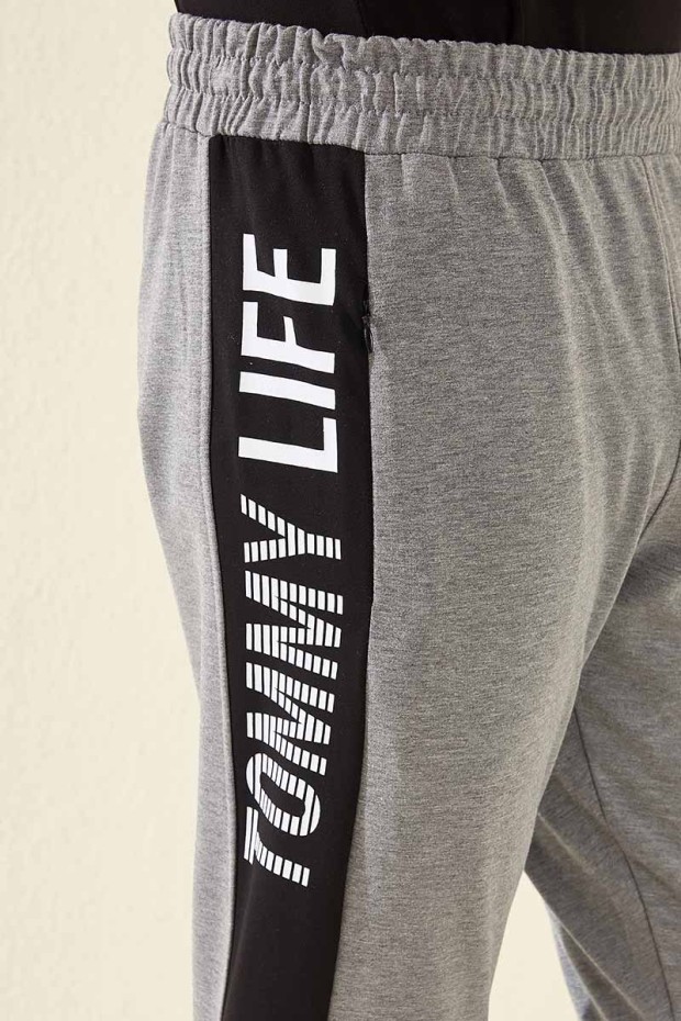 Tommy Life Printed Side Grey-Melange Men's Tracksuit Bottom