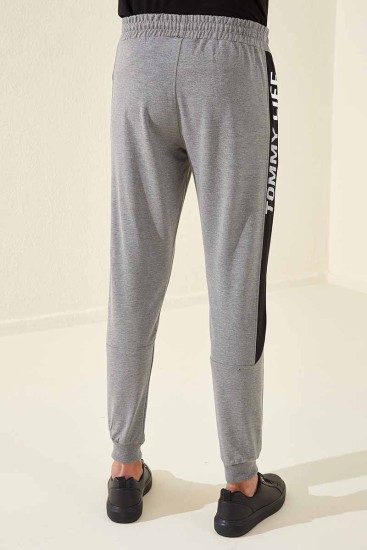 Tommy Life Printed Side Grey-Melange Men's Tracksuit Bottom - Thumbnail