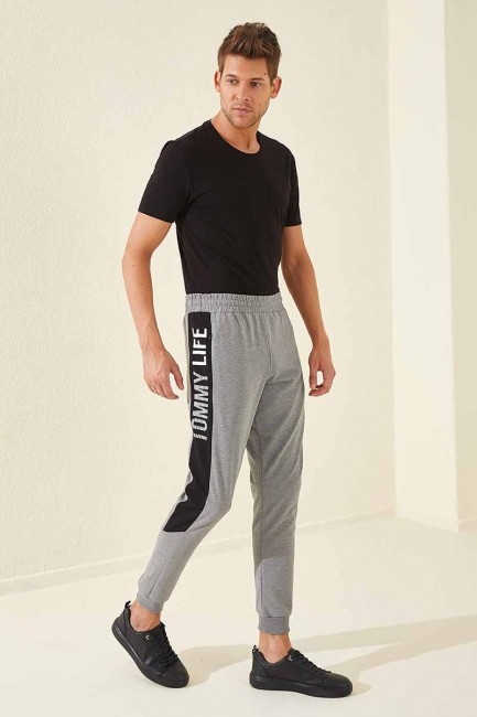Tommy Life Printed Side Grey-Melange Men's Tracksuit Bottom