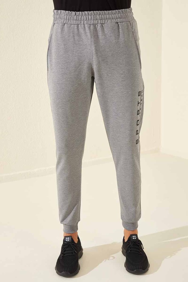 Tommy Life Sports Printed Grey-Melange Men's Tracksuit Bottom