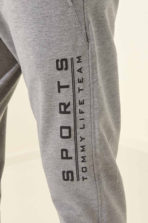 Tommy Life Sports Printed Grey-Melange Men's Tracksuit Bottom
