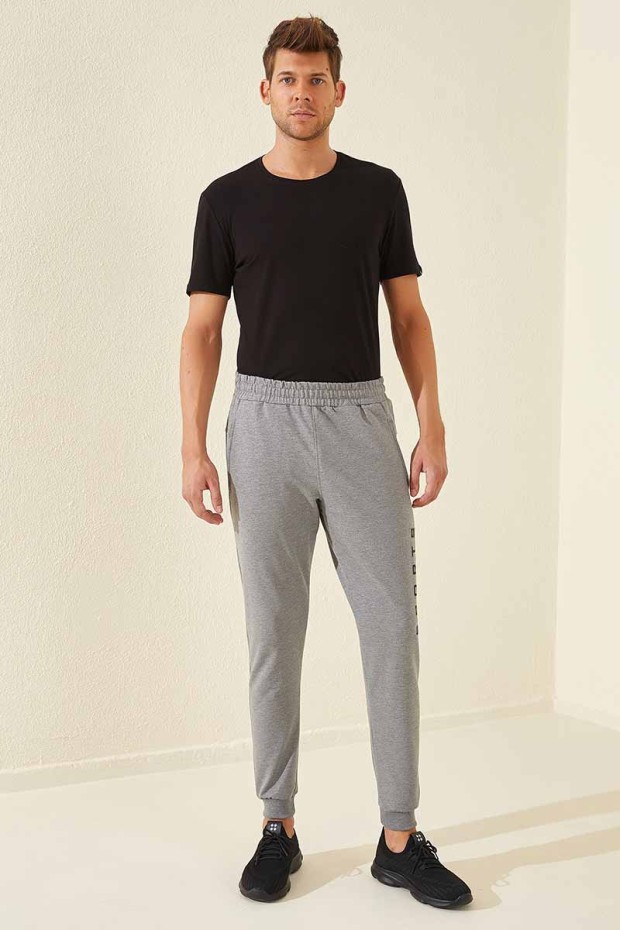 Tommy Life Sports Printed Grey-Melange Men's Tracksuit Bottom