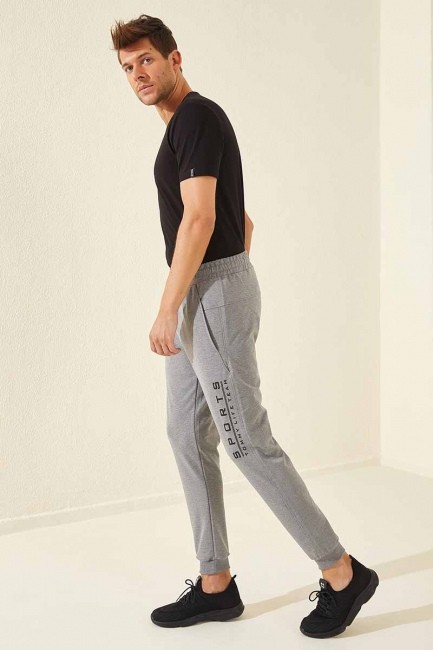 Tommy Life Sports Printed Grey-Melange Men's Tracksuit Bottom
