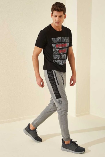 Tommy Life Zipper Pocket Grey-Melange Men's Tracksuit Bottom - Thumbnail