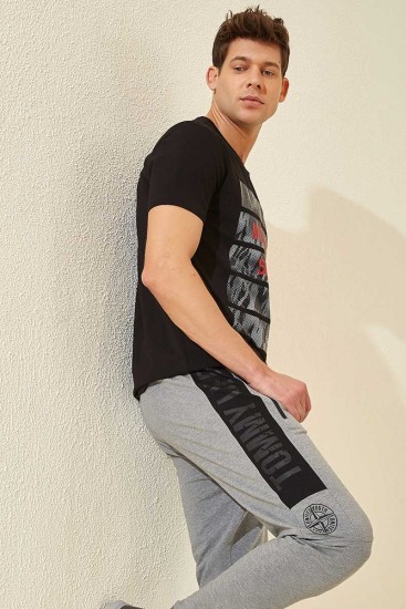 Tommy Life Zipper Pocket Grey-Melange Men's Tracksuit Bottom - Thumbnail