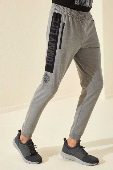 Tommy Life Zipper Pocket Grey-Melange Men's Tracksuit Bottom - Thumbnail