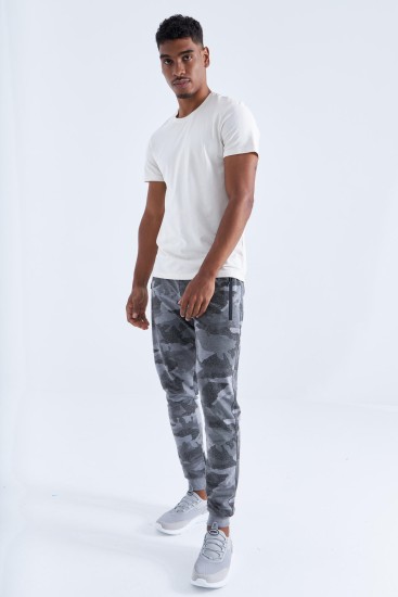 Tommy Life Camouflage Pattern Grey-Melange Men's Tracksuit Bottom 