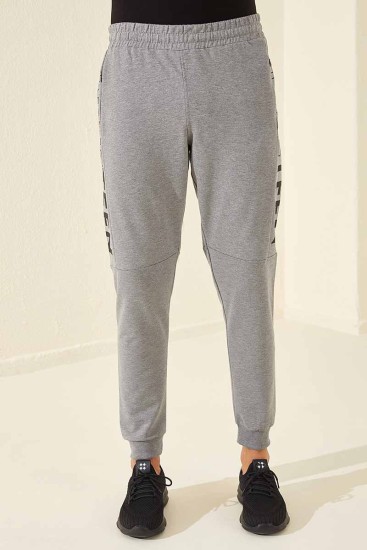 Tommy Life Nineteen Printed Grey-Melange Foil Men's Tracksuit Bottom - Thumbnail