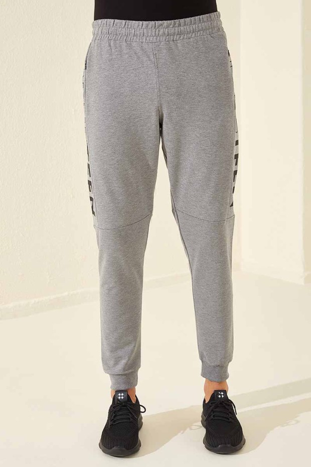 Tommy Life Nineteen Printed Grey-Melange Foil Men's Tracksuit Bottom