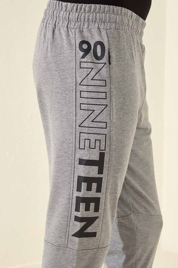 Tommy Life Nineteen Printed Grey-Melange Foil Men's Tracksuit Bottom
