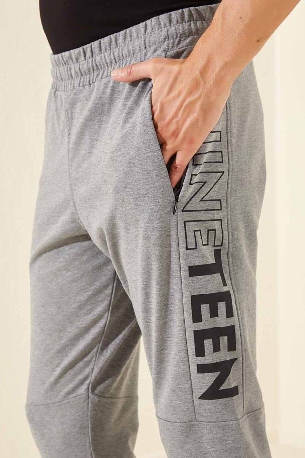 Tommy Life Nineteen Printed Grey-Melange Foil Men's Tracksuit Bottom