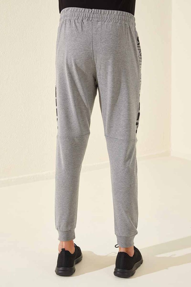 Tommy Life Nineteen Printed Grey-Melange Foil Men's Tracksuit Bottom