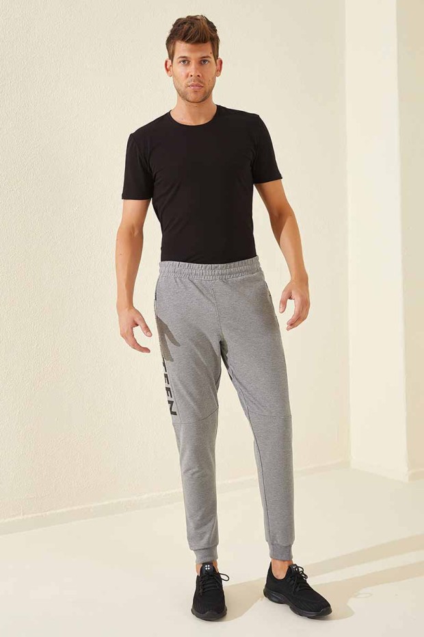 Tommy Life Nineteen Printed Grey-Melange Foil Men's Tracksuit Bottom