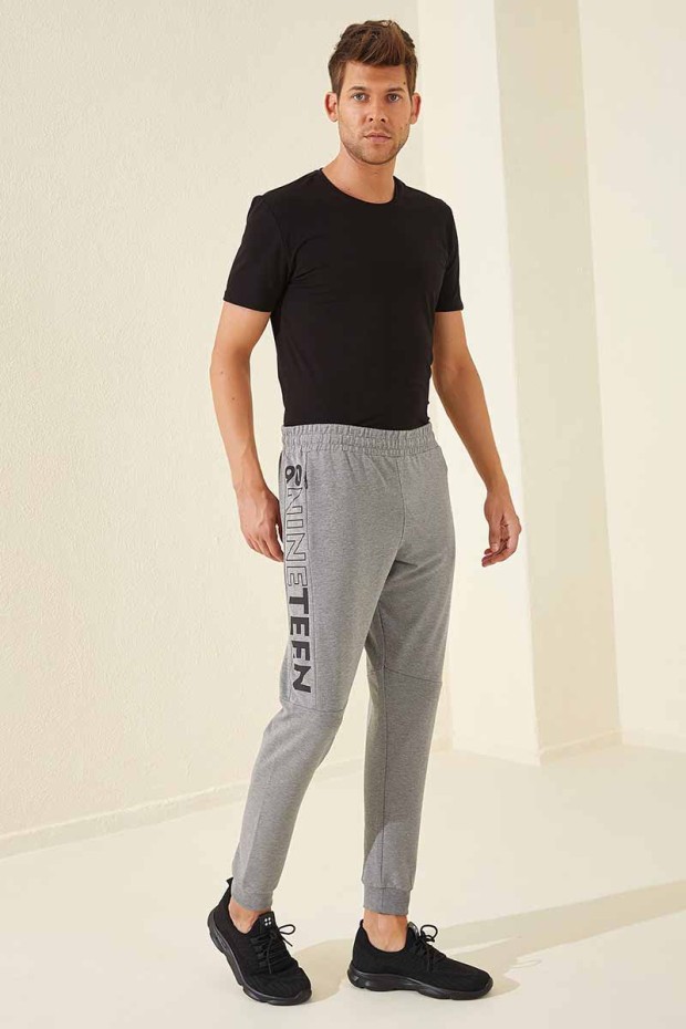 Tommy Life Nineteen Printed Grey-Melange Foil Men's Tracksuit Bottom