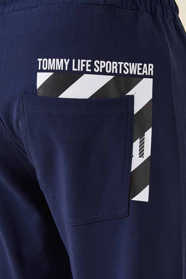 Tommy Life Zipper Pocket Indigo Men's Tracksuit Bottom