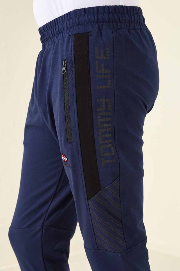 Tommy Life Zipper Pocket Indigo Men's Tracksuit Bottom