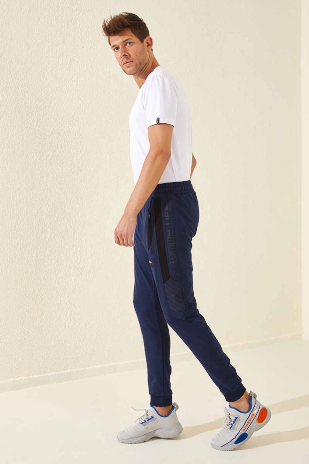 Tommy Life Zipper Pocket Indigo Men's Tracksuit Bottom