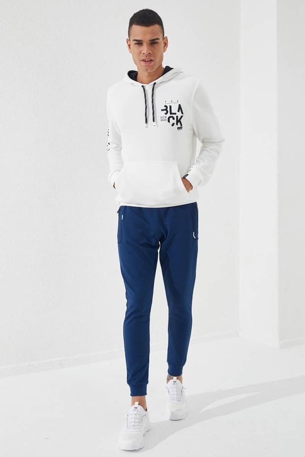 Embroidered Pocket Cuffed Indigo Men's Tracksuit Bottom