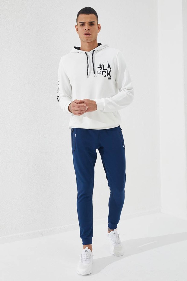 Embroidered Pocket Cuffed Indigo Men's Tracksuit Bottom