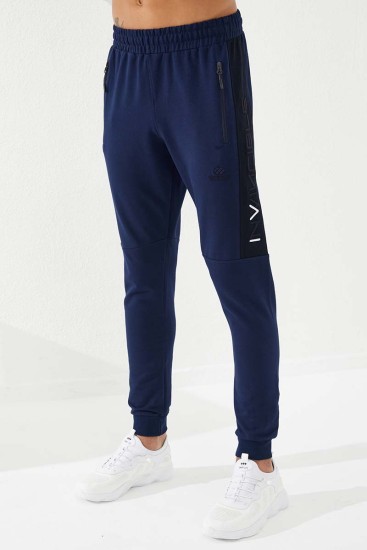 Invincible Side-Printed Indigo Men's Tracksuit Bottom - Thumbnail