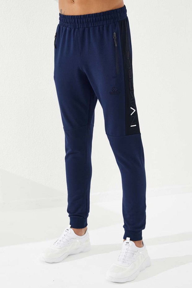 Invincible Side-Printed Indigo Men's Tracksuit Bottom