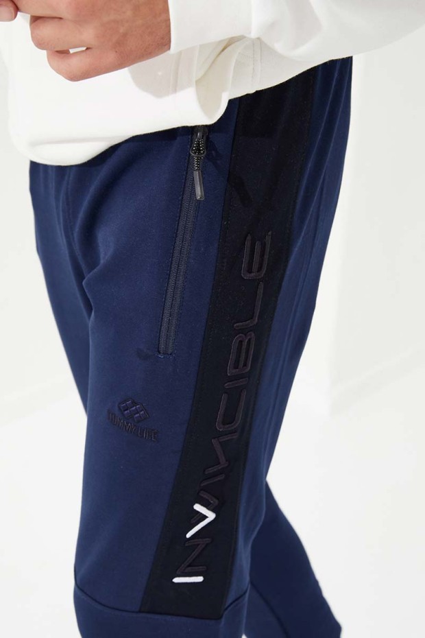 Invincible Side-Printed Indigo Men's Tracksuit Bottom