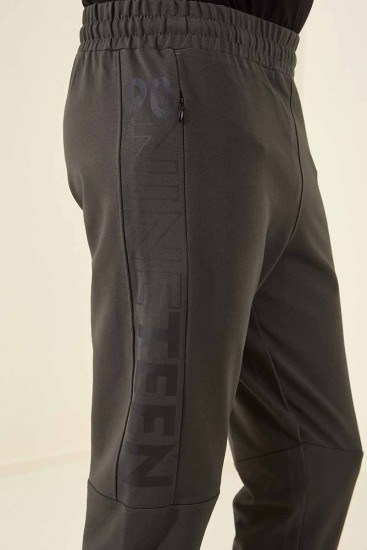 Tommy Life Nineteen Printed Khaki Men's Tracksuit Bottom - Thumbnail