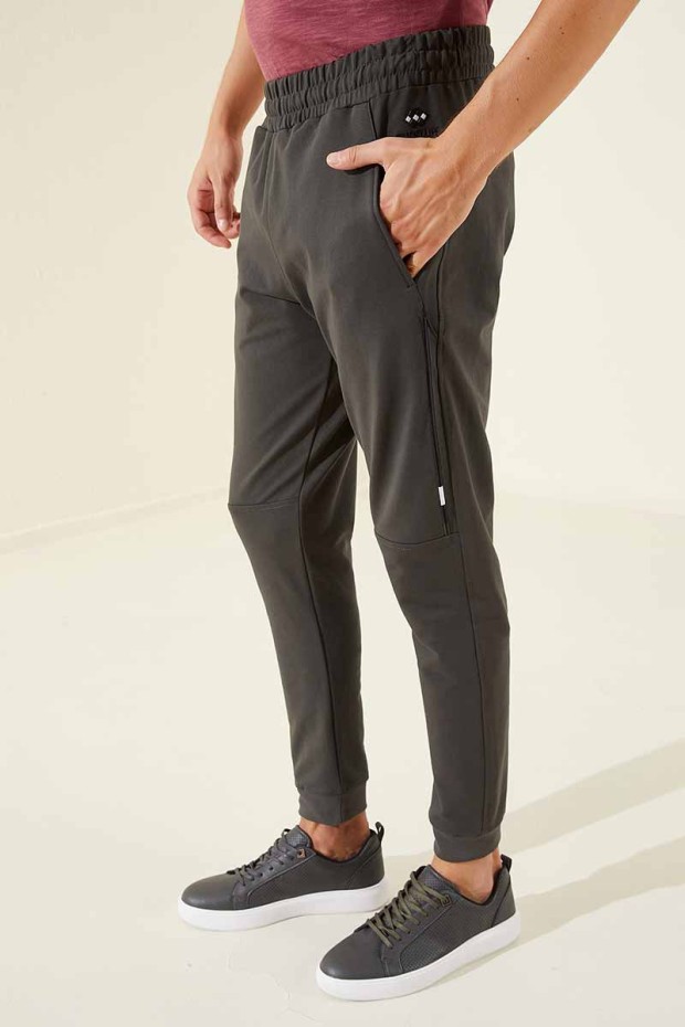 Tommy Life Side Detailed Cuffed Khaki Men's Tracksuit Bottom