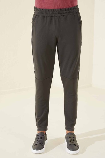 Tommy Life Side Detailed Cuffed Khaki Men's Tracksuit Bottom - Thumbnail
