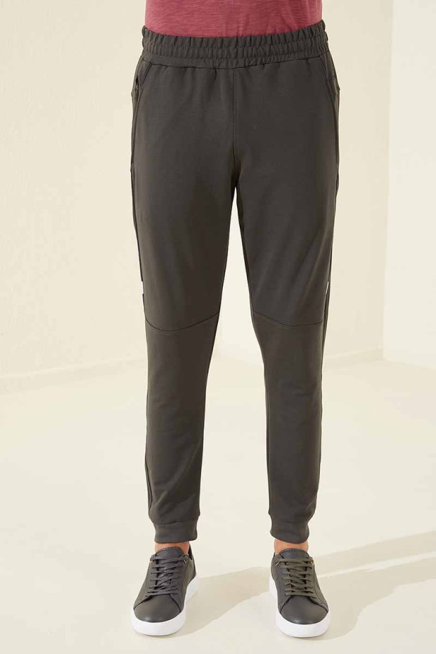 Tommy Life Side Detailed Cuffed Khaki Men's Tracksuit Bottom