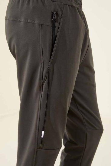 Tommy Life Side Detailed Cuffed Khaki Men's Tracksuit Bottom - Thumbnail