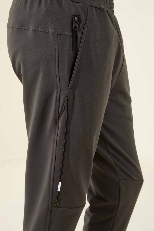 Tommy Life Side Detailed Cuffed Khaki Men's Tracksuit Bottom
