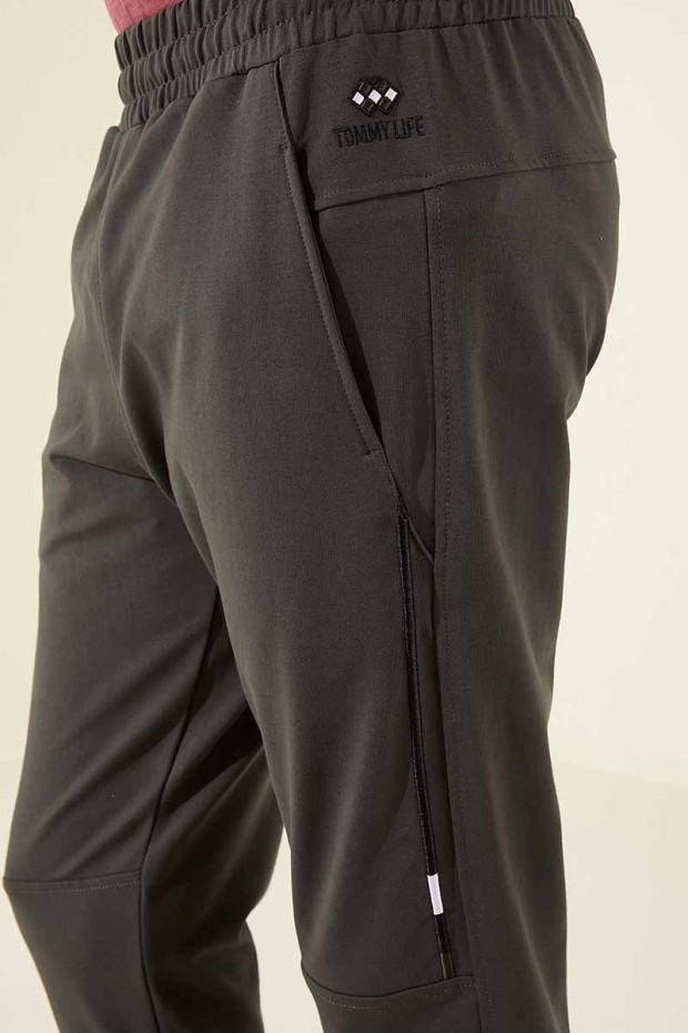 Tommy Life Side Detailed Cuffed Khaki Men's Tracksuit Bottom