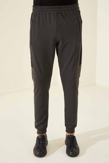 Tommy Life Zipper Pocket Khaki Men's Tracksuit Bottom - Thumbnail