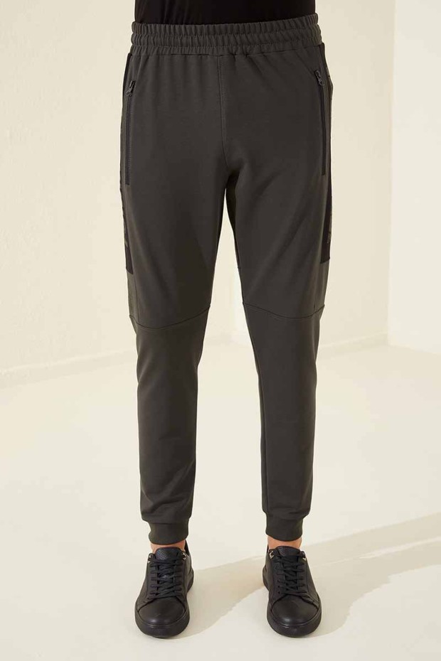 Tommy Life Zipper Pocket Khaki Men's Tracksuit Bottom