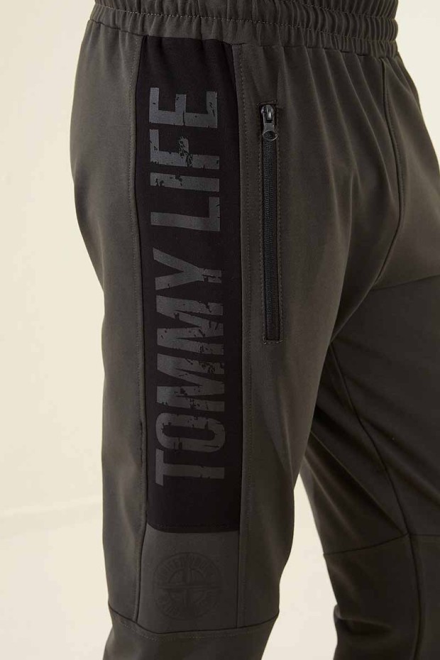 Tommy Life Zipper Pocket Khaki Men's Tracksuit Bottom