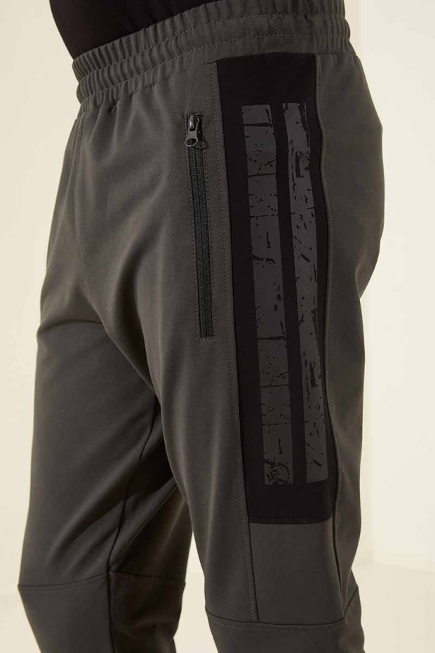 Tommy Life Zipper Pocket Khaki Men's Tracksuit Bottom