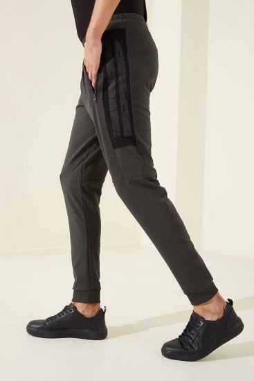 Tommy Life Zipper Pocket Khaki Men's Tracksuit Bottom - Thumbnail