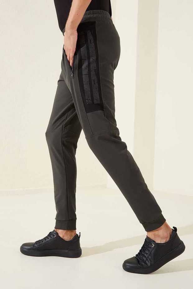 Tommy Life Zipper Pocket Khaki Men's Tracksuit Bottom