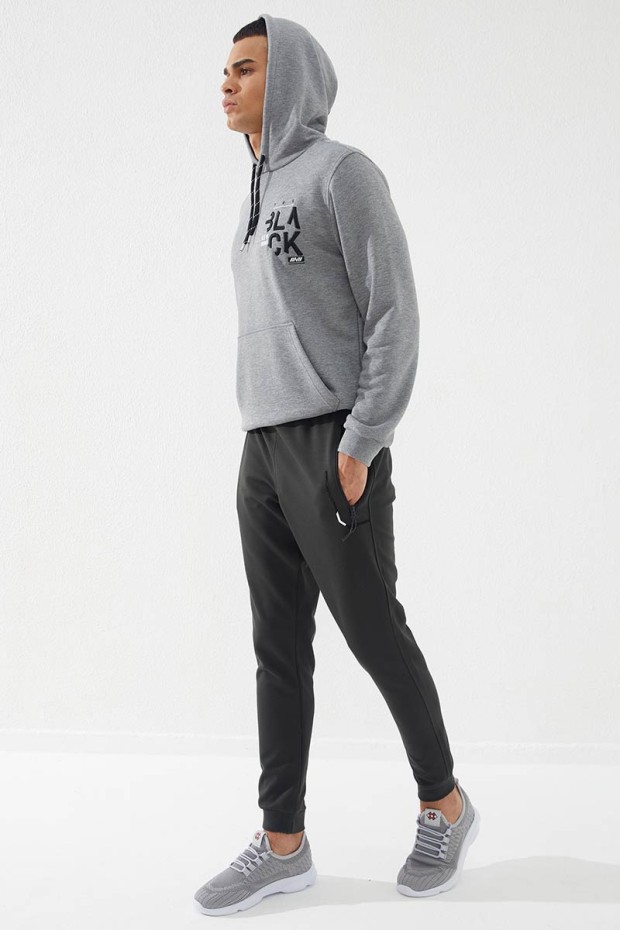 Embroidered Pocket Cuffed Khaki Men's Tracksuit Bottom
