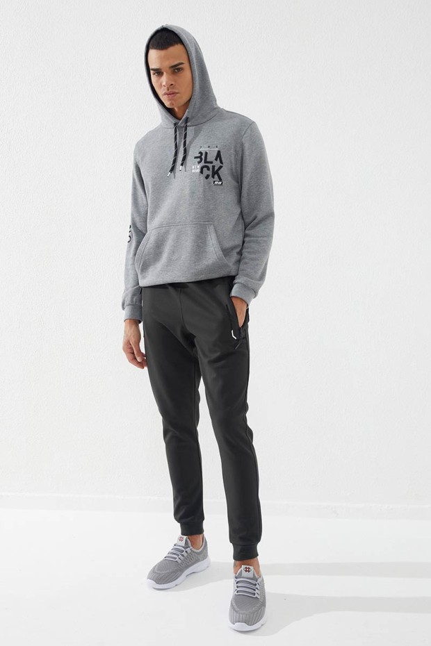 Embroidered Pocket Cuffed Khaki Men's Tracksuit Bottom