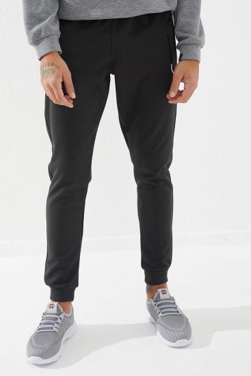 Embroidered Pocket Cuffed Khaki Men's Tracksuit Bottom - Thumbnail