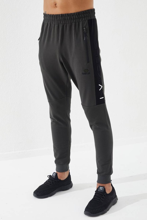 Invincible Side-Printed Khaki Men's Tracksuit Bottom