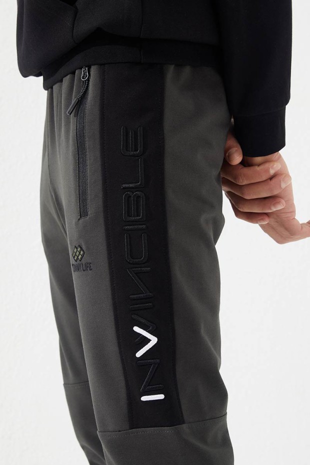 Invincible Side-Printed Khaki Men's Tracksuit Bottom