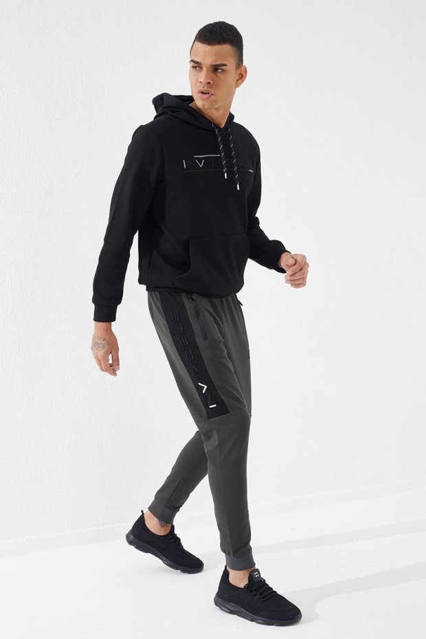 Invincible Side-Printed Khaki Men's Tracksuit Bottom